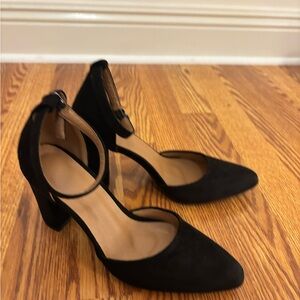 Classic Black Suede Ankle-Strap Pumps